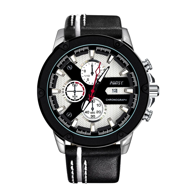 AMST модные мужские часы кожа водонепроницаемые спортивные с хронографом Топ