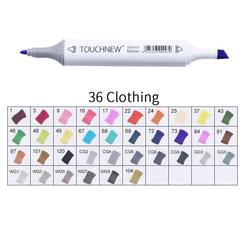 white 36 Clothing Touchnew Набор цветных копировальных маркеров спиртовые ручки, маркеры для рисования товары для рукоделия кисть манга для рисования акриловый дизайнерский набор ручек для студентов - Цвет: white 36 Clothing