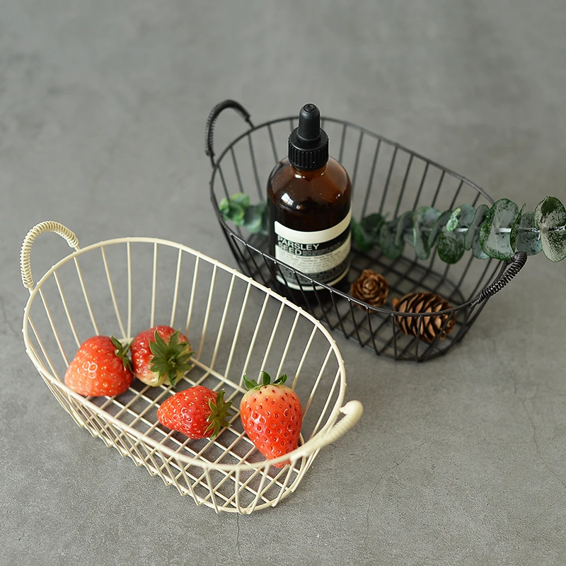 Овальная маленькая металлическая корзина для хранения с ручками скандинавский