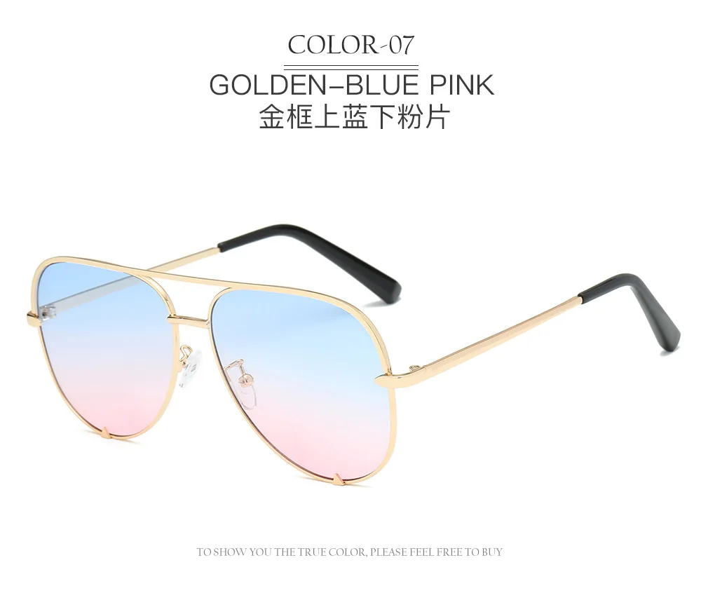 Gold Blue Pink Классические солнцезащитные очки пилота, женские роскошные брендовые дизайнерские очки, элегантные зеркальные авиационные солнцезащитные очки, металлическая оправа Oculos Aviador - Цвет линз: Gold Blue Pink