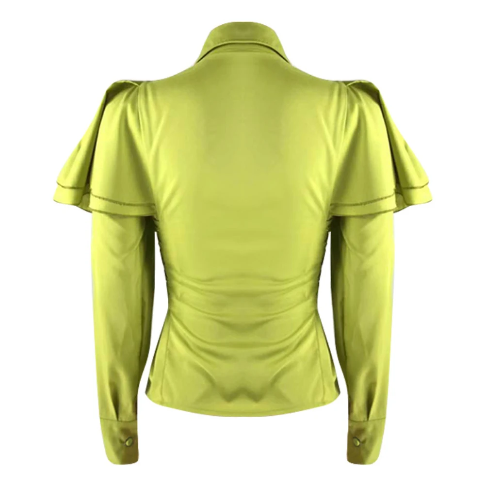 Женская блузка с длинным рукавом круглым вырезом и оборками|Блузки| |