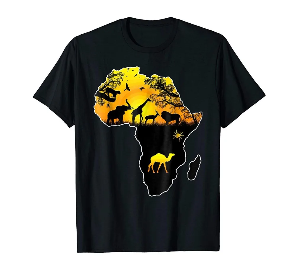 

African Savannah Safari Wildlife Africa Map Fashion Brand T Shirts Men Summer Print Casual Men Brand Customize Tee Shirts