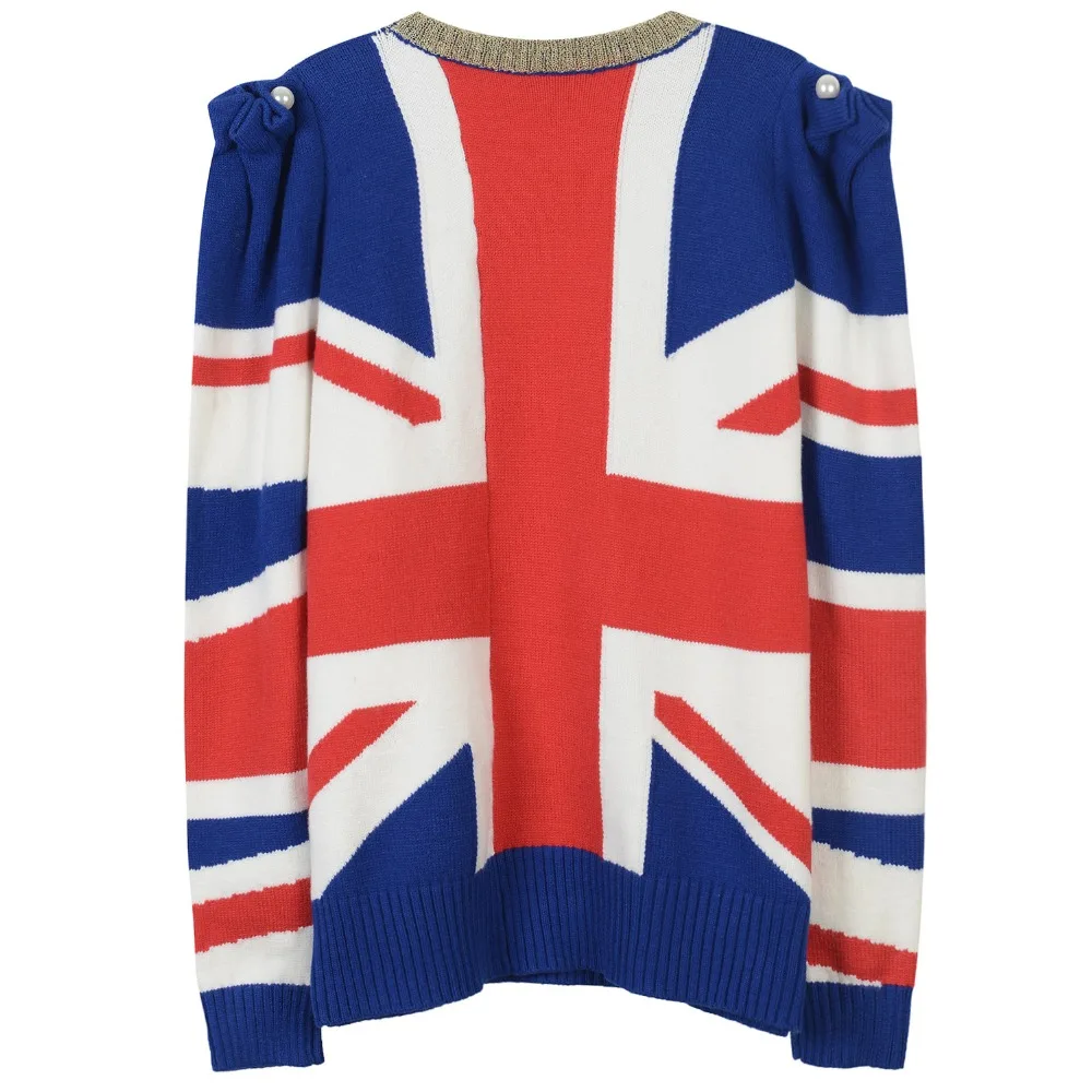 Осенний жаккардовый свитер с пузырьковым рукавом значок флагом М декоративные