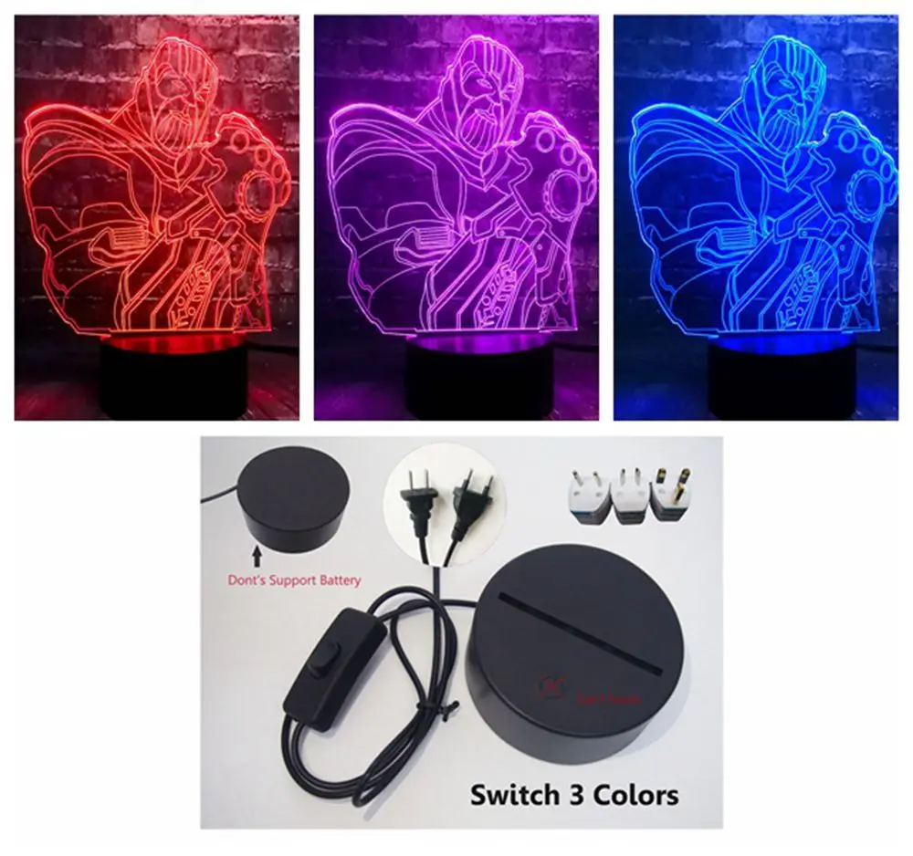 Switch 3 Color Креативный Lava фильм «мстители» Marvel Super Hero Thanos Body светодиодный Декор для комнаты мальчика 7 цветов USB зарядка Ночник подарок для друга - Испускаемый цвет: Switch 3 Color