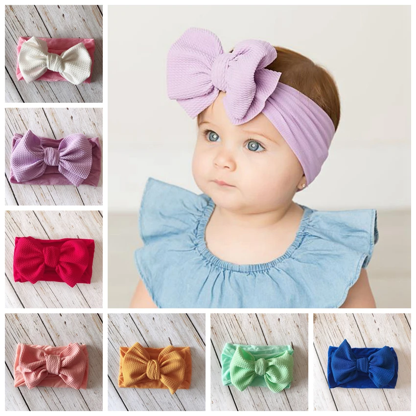 

2019 Hot selling Children Bow Knot hair accessories Baby Knotted Turban Tie Fabric big Bows Girls Headwraps Stretchy headbands