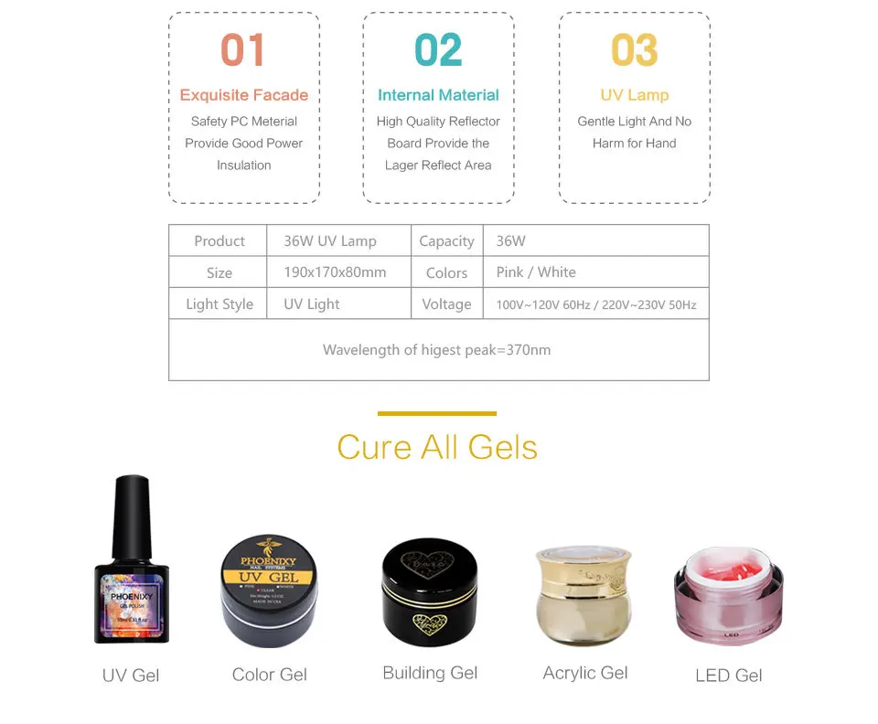 Полный маникюрный набор с УФ-гель, акриловый набор для ногтей 36 Вт УФ-лампа для ногтей Блеск мощность акриловый УФ-гель для ногтей набор маникюрных инструментов