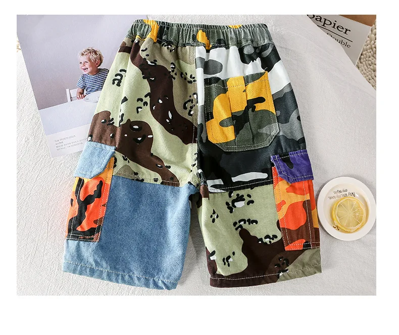 Камуфляжные штаны для мальчиков г. Новые летние штаны повседневные Комбинезоны с пятью точками тонкие большие детские штаны