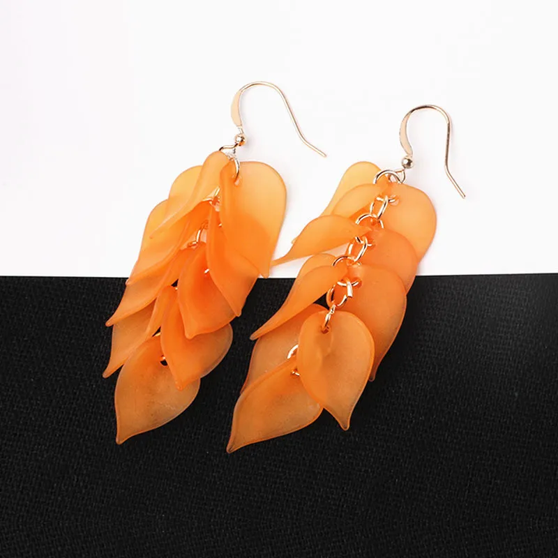 Простые розовые белые оранжевые длинные серьги с листочками для женщин