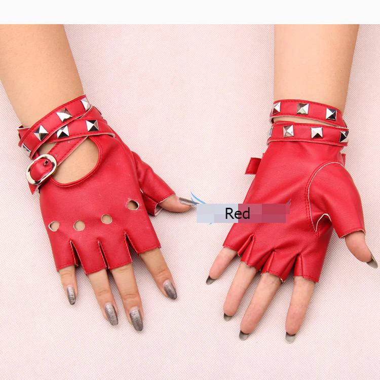 Женские перчатки из искусственной кожи пикантные полупальцевые заклепки ремни