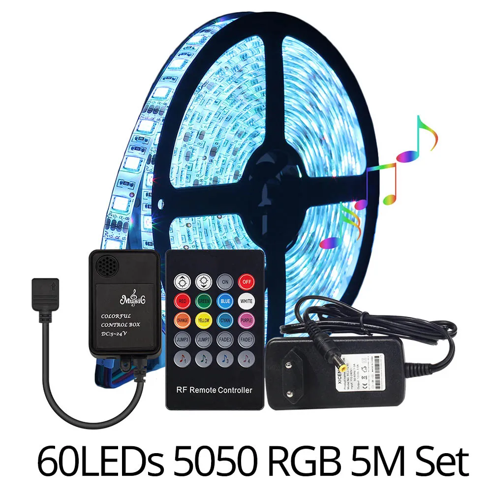 60LEDs 5050 Set Музыкальный контроль Dream color WS2811 светодиодный комплект 5 м DC12V 5050 RGB светодиодный светильник с музыкальным контроллером IP20 IP65 - Испускаемый цвет: 60LEDs 5050 Set