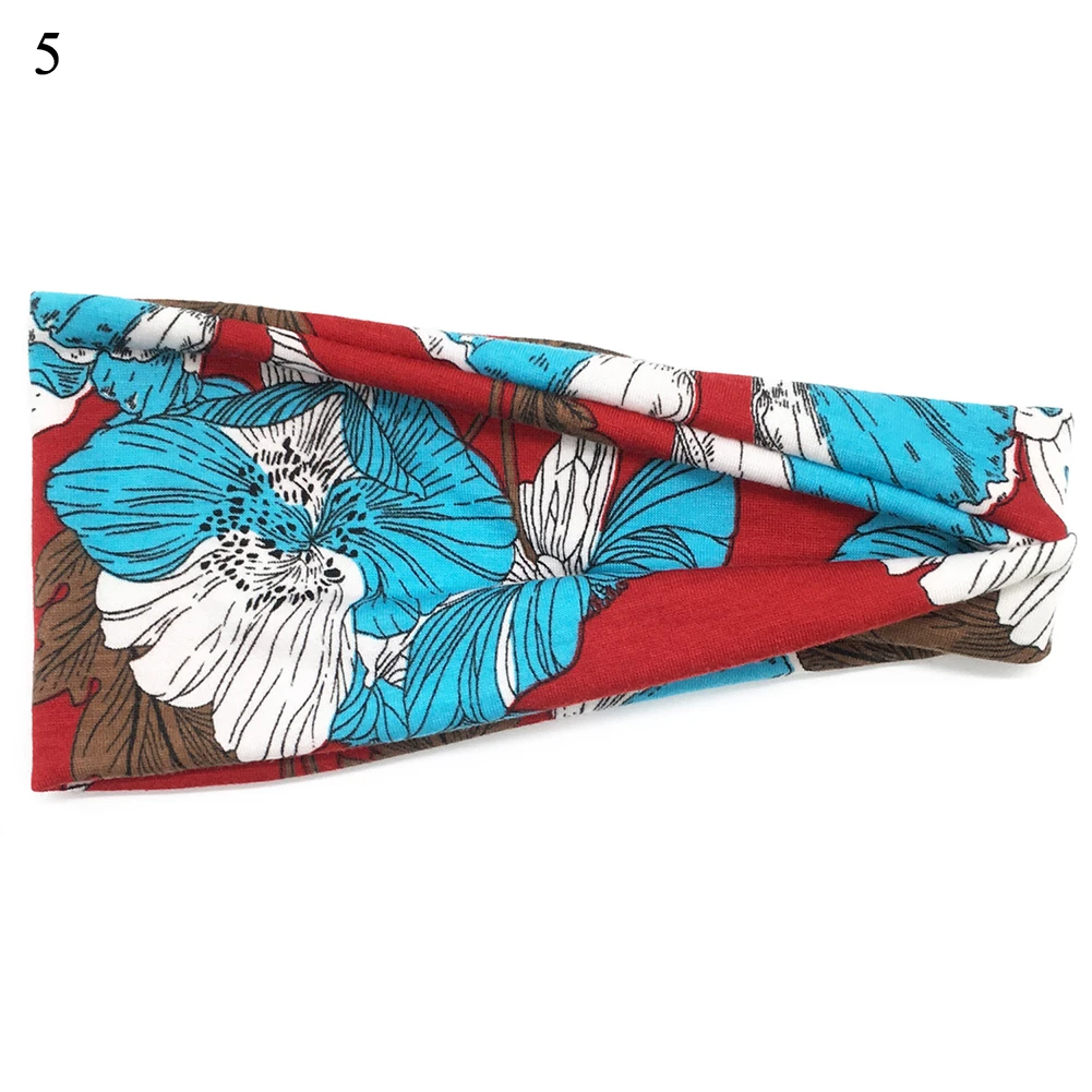 

Boho Women Twisted Knotted Floral Headband Summer Bohemia Floral Wide Stretch Hair Band for Girls Elastic Turban Spa Headbands