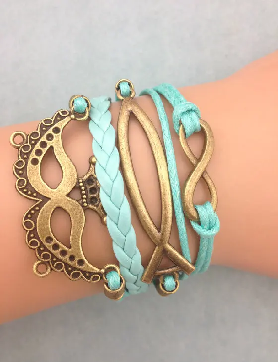 3 шт. бесконечности браслет ручной работы металл очарование кожаный модные jewerlly и