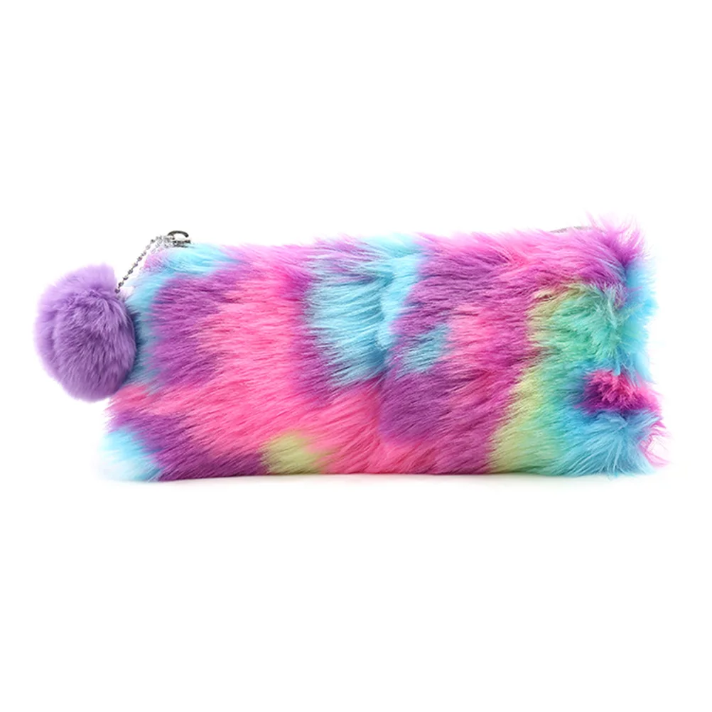 1 Pcs Rainbow Color Plush Pencil Case Travel Makeup Bags Pompom Ball Decor Women Bag | Багаж и сумки