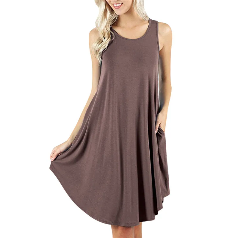 Женское платье без рукавов JAYCOSIN Повседневное футболка с карманами Сарафан 4 для