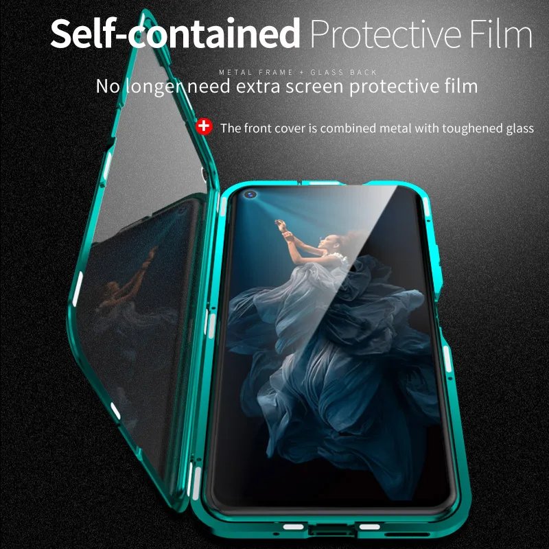 

Алюминиевый металлический магнитный чехол для Huawei Honor 20/ Pro/ Lite/ 20i Luxury 360 полная защита закаленное стекло задняя крышка телефона