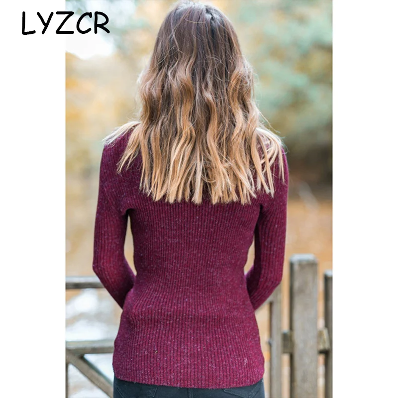 Женский вязаный свитер с высоким воротником теплый облегающий на осень и зиму 2019