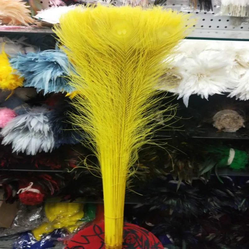

Hot Sales! Wholesale 500pcs/lot pretty 80-90cm/32-36inch yellow color peacock feathers eyes holiday decorations
