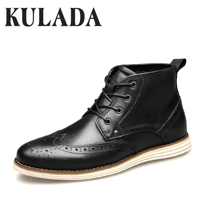 black KULADA ботинки; Мужская обувь из натуральной кожи; Винтажный стиль; Модные мужские повседневные полуботинки Martin; зимняя обувь; большие размеры - Цвет: black