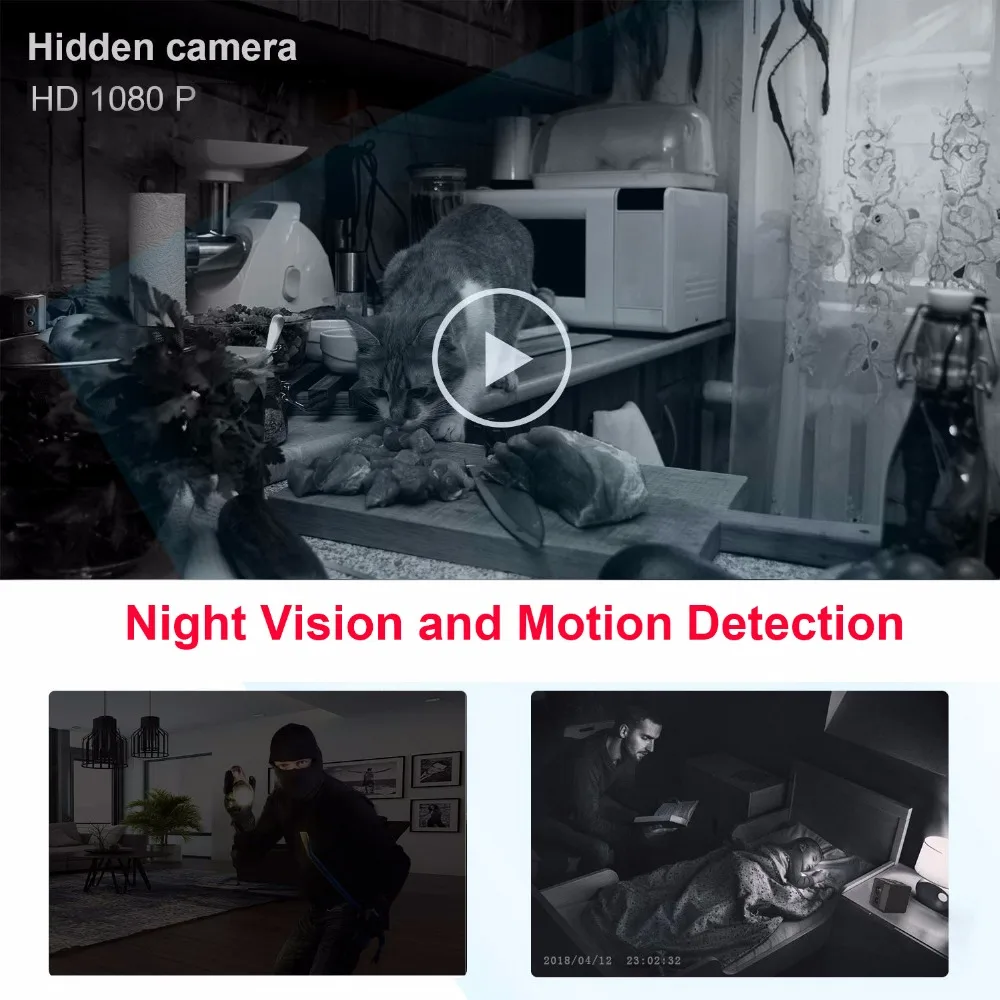 Mini Camera HD 1080P Portable cam with Night Vision and Motion Detection Outdoor Small Security support hidden TF card | Безопасность и