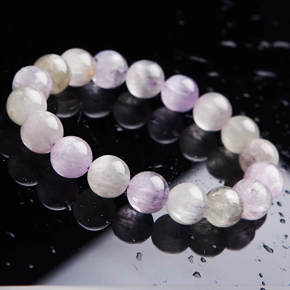 Браслет с круглыми бусинами 11 мм из натурального фиолетового кунцита желтым