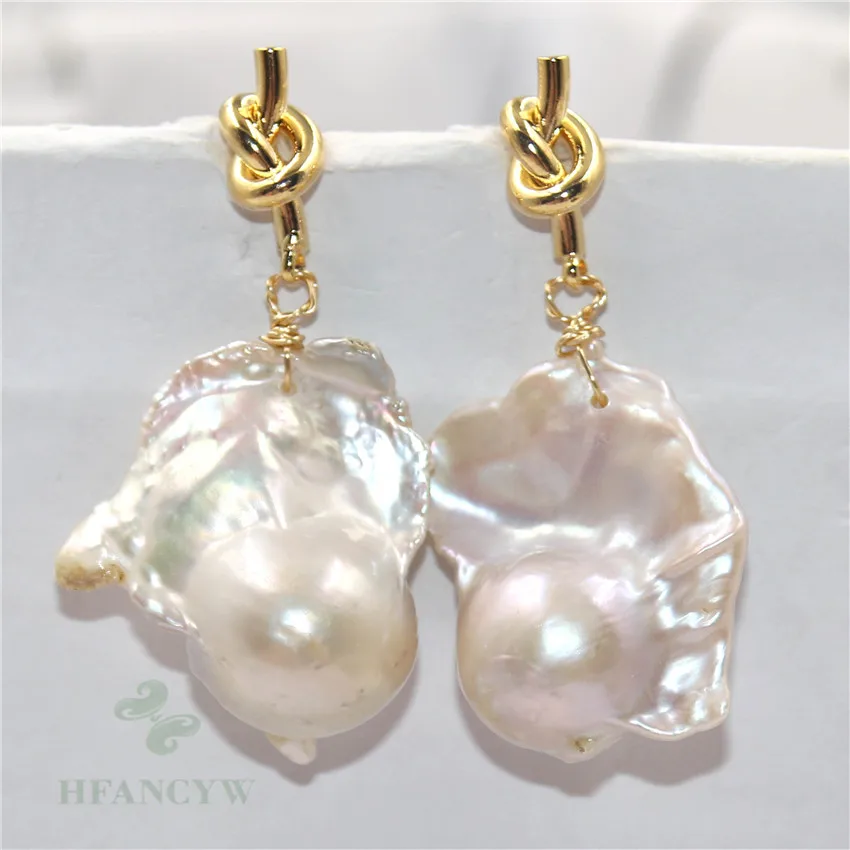 15-23mm White Baroque Pearl Earrings Gold Ear Stud Cultured Flawless Gift Luxury Accessories Women Dangle Jewelry Fashion Aurora | Украшения