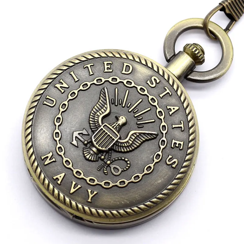 Винтажные Бронзовый мощный США темно синий USN кварцевые карманные часы для