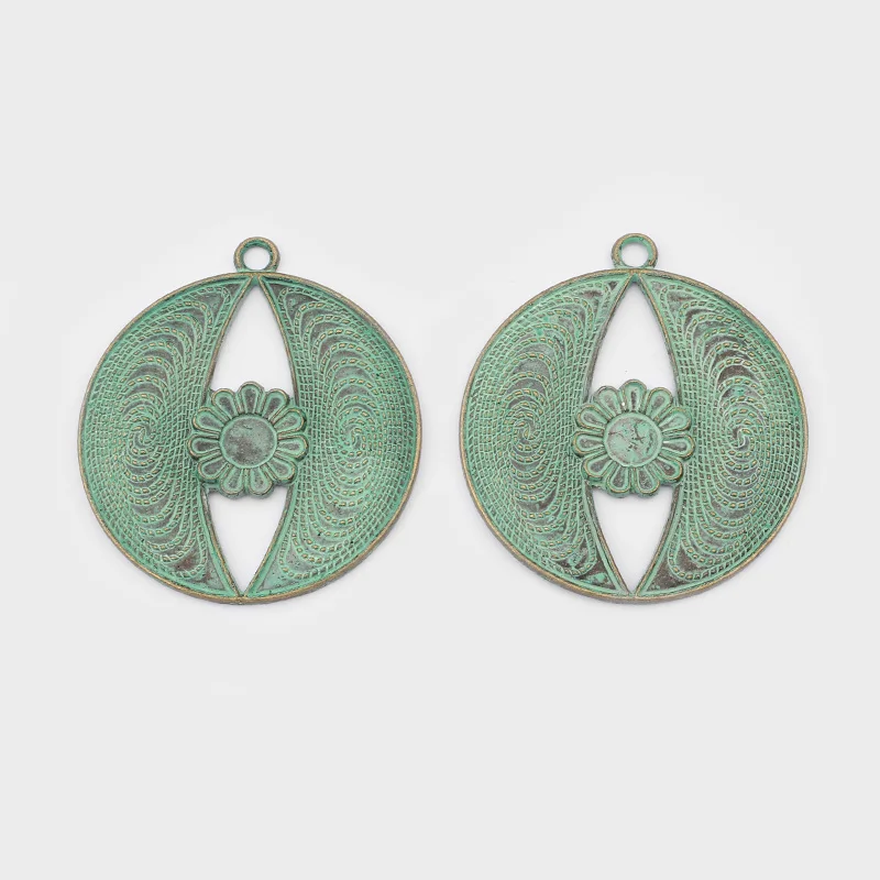 2 шт. тибетский серебряный греческий патина бронза тисненый открытый цветок