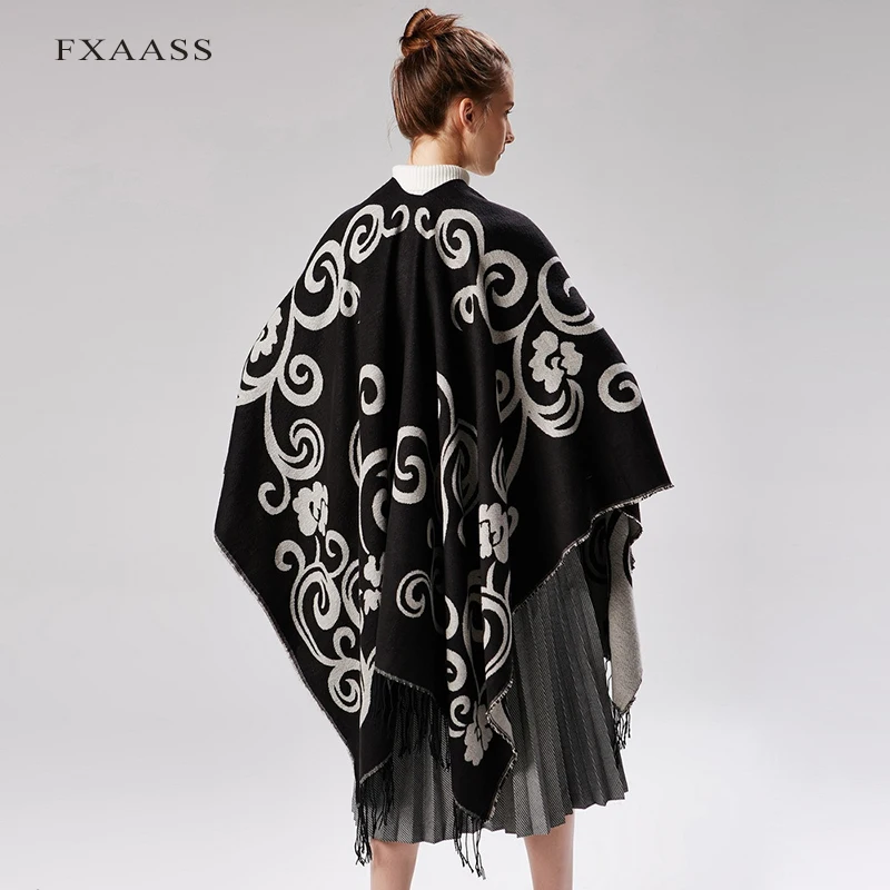 FXAASS новая осенне-зимняя шаль Модное пончо с цветами Тай Чи женский шарф накидка
