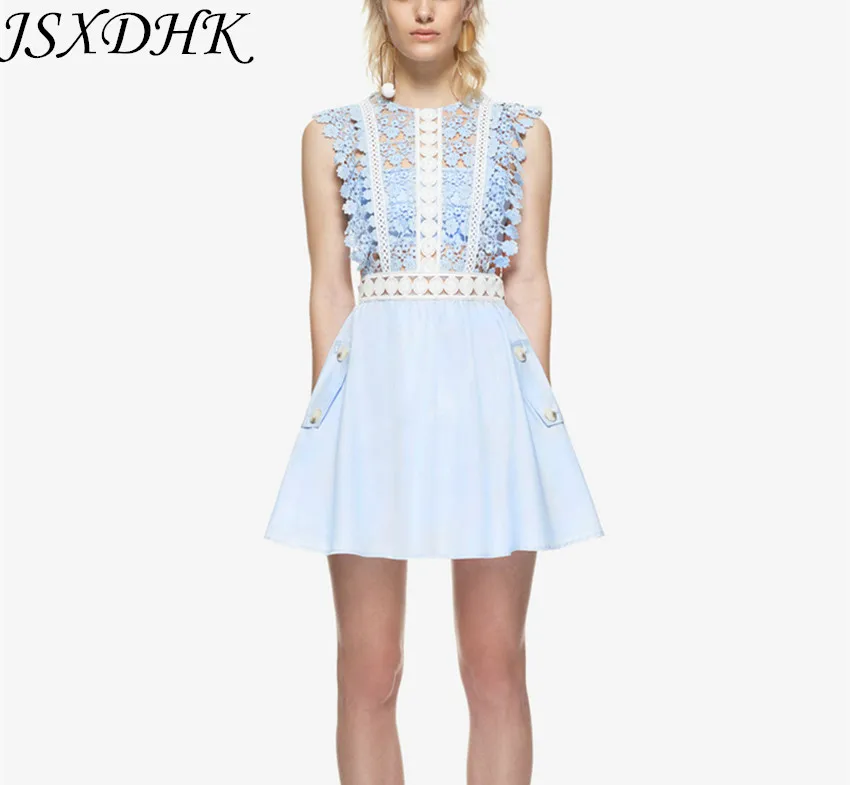 JSXDHK новое летнее платье для автопортрета 2019 подиумное женское синее кружевное