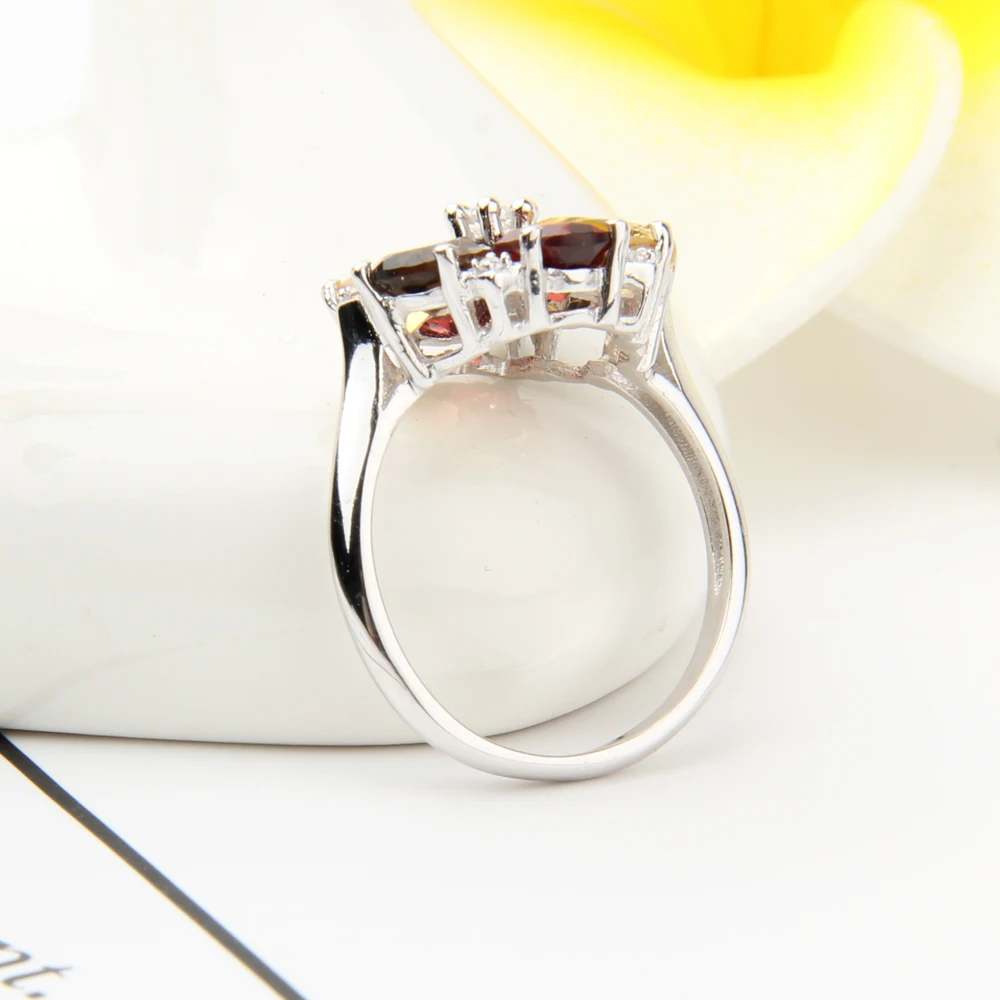 Gem's Ballet Snowflake Colors Natural Garnet Gemstone Rings Genuine 925 Sterling Silver for Women Wedding Fine Jewelry | Украшения и