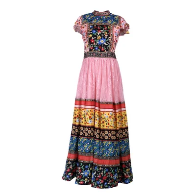 Женское длинное шифоновое платье дизайнерское подиумное Лоскутное Платье макси