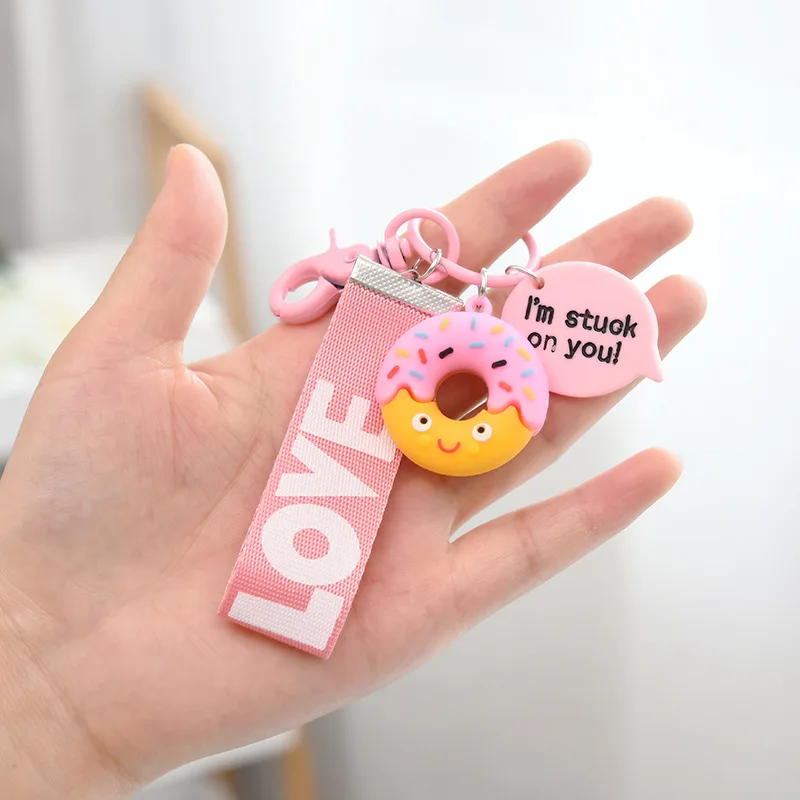 1PS Resin Mini Cute Key Chain Kawaii Bag Chain Straps Donut Cake Keychain For Girl Gifts Love Pendant Bag Charm Key Ring