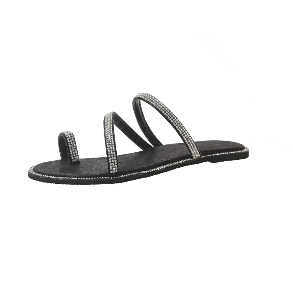 Clip toe slippers crystal summer shoes woman flats narrow band slides brief casual anti-skid beach flipflops femme zapatos mujer | Обувь