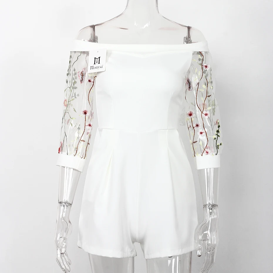 Цветочной вышивкой комбинезоны для Для женщин 2018 новые летние с открытыми