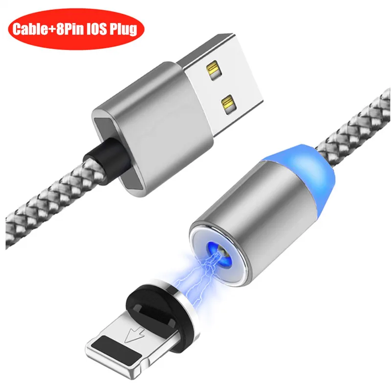 Silver IOS Cable 20 шт./упак. NISI 1 м 2 Micro USB Магнитный кабель Lightning для iPhone samsung 8Pin IOS Тип-C Порты светодиодный телефона зарядный кабель 3 в 1 - Цвет: Silver IOS Cable