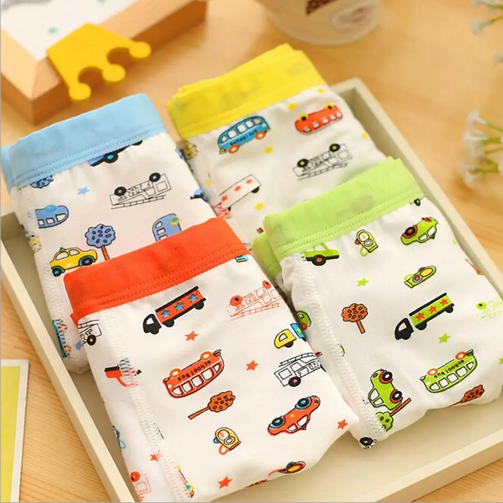 Hot Sale Briefs Children Underwear Panties Infant Shorts Car Cotton Cartoon Image Kids 4 Pcs/pack Colors Random |