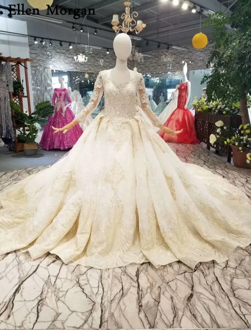 Винтажные с длинными рукавами свадебное платье принцессы 2019 Лодка шеи Vestido De Noiva