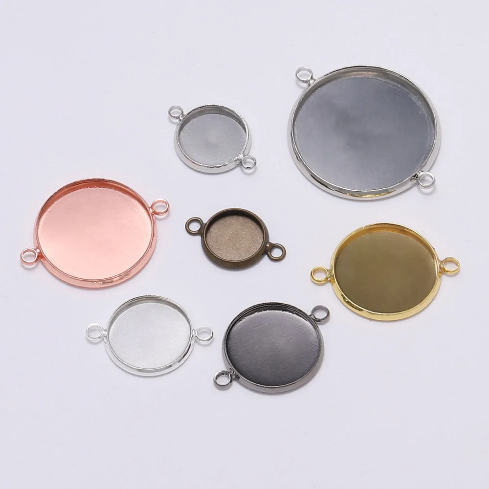 

20pcs 10-25mm Cabochon Base Tray Bezels Blank Charms Bracelet Double Rings Round Pendant Setting For DIY Jewelry Making Supplies