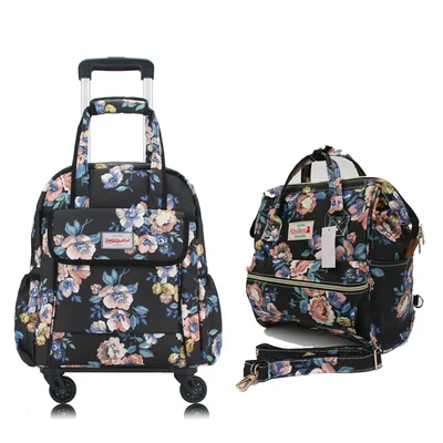 Women Travel Trolley Bags travel Backpack with wheel Rolling luggage trolley backpack waterproof Oxford Rolling Baggage Suitcase - Цвет: set