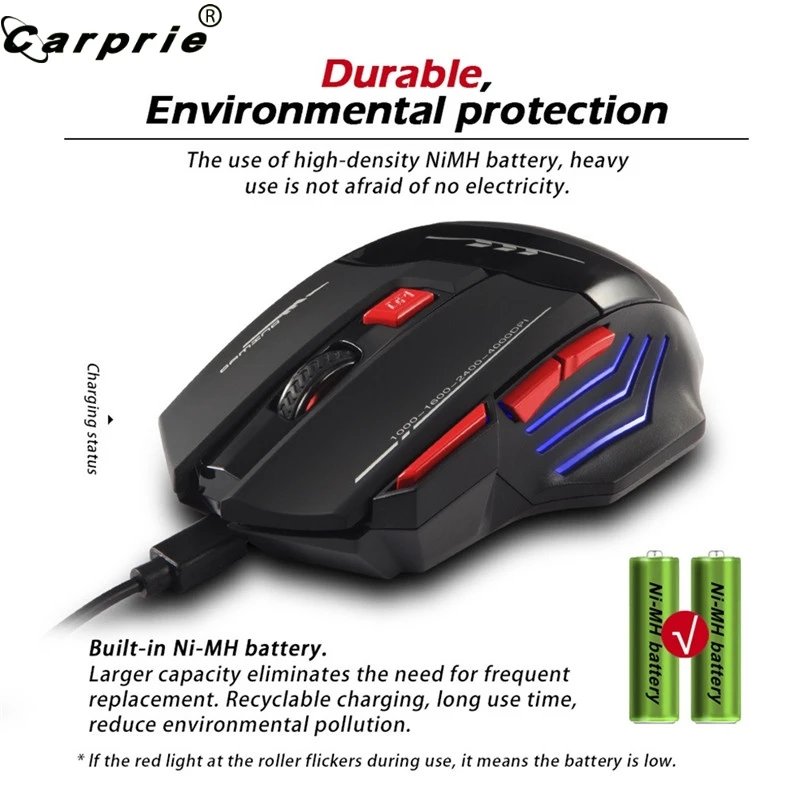 

CARPRIE Professional 2.4G Wireless Gaming Mouse 4000DPI USB Receiver 30 Meters Connection Charging Mice for PC Laptop 90523