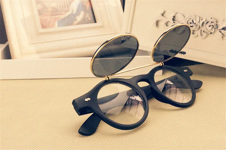 Sunglasses men Vintage Steampunk Goggles Clip on sunglasses Retro Flip Up Eyeglasses Gothic Eyewear Punk men Glasses Oculos