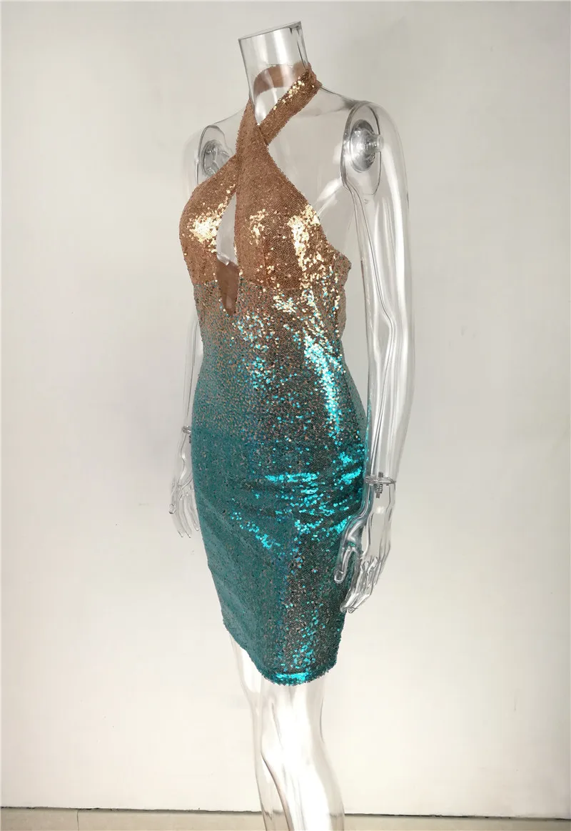 Sexy Sequin Dress Spring And Summer Sleeveless Fashion Halter Backless Dresses Evening Party Dress Vestidos