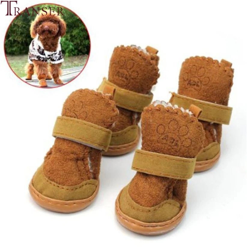Теплая шерстяная обувь для собак Transer зимние Нескользящие коричневые ботинки