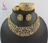 african costume jewelry sets gold crystal wedding women bridal accessories nigerian flower pattern necklace set