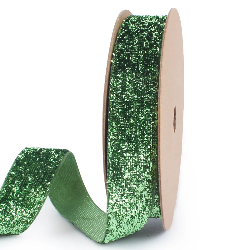 5yards/Roll 16mm Glitter Metallic Velvet Ribbons Christmas Halloween Birthday Party Wedding Gift Box Cake Box Wrapping Ribbons - Цвет: Зеленый