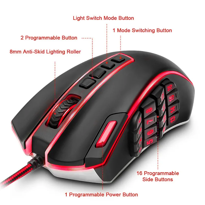 Игровая мышь Redragon USB проводная RGB 24000 DPI 25 кнопок лазерная программируемая игровая