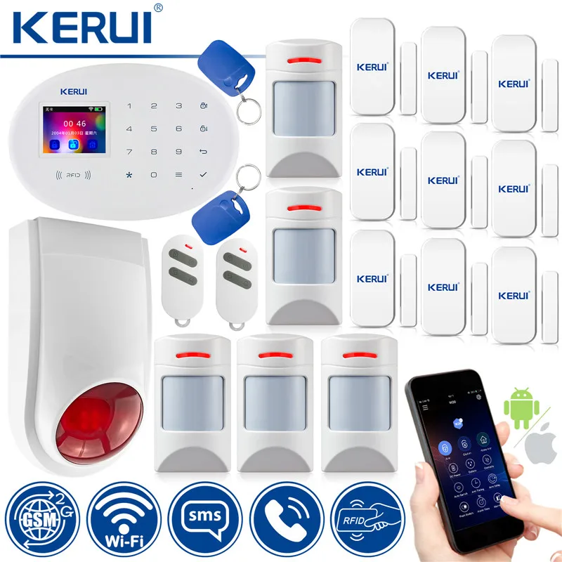 kit8 KERUI wifi W20 RFID карта умная домашняя система охранной сигнализации 2,4 дюймов TFT сенсорная клавиатура Экран приложение управление GSM беспроводная домашняя сигнализация - Цвет: kit8