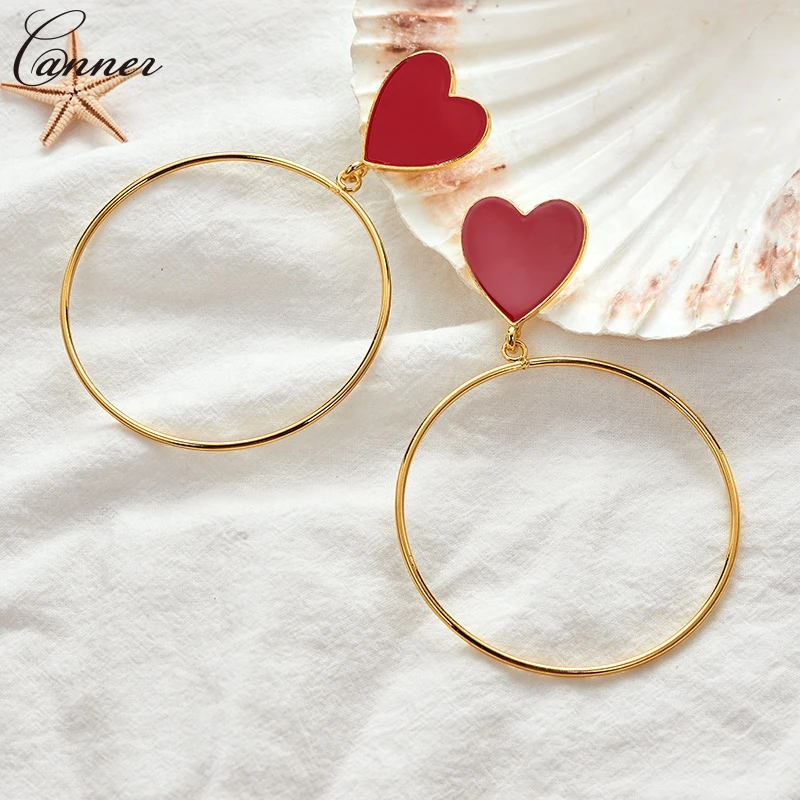 Red Love Heart Earrings for Women Gold Big Round Circle Drop 2019 Lady's Statement Jewelry pendientes mujer Q4 | Украшения и