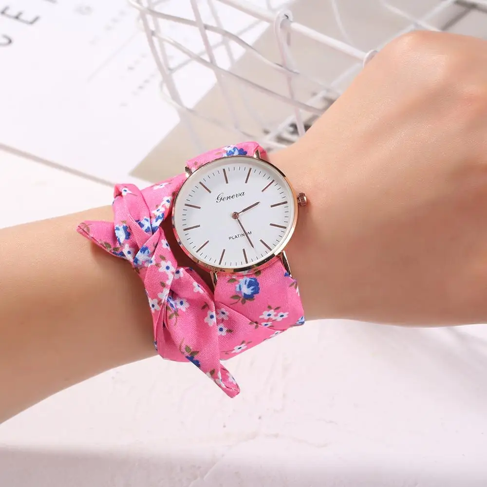 Montre Vogue цветочный ремешок наручные часы женские жаккардовые кварцевые часы, Женева браслет часы Relogio Feminino дропшиппинг