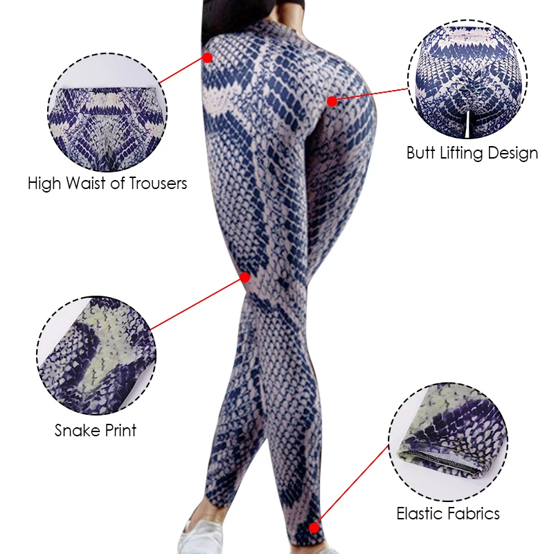LOOZYKIT 2019 Sexy Women's Yoga Sweatpants Printed Slim Snakeskin Print Fitness leggings Female Workout Hip High Waist Pant | Спорт и